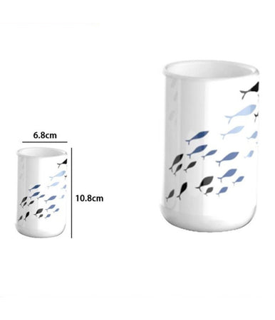 Bicchiere Porta Spazzolino Bianco Con Pesciolini In Ceramica Arredo Bagno 69876