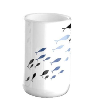 Bicchiere Porta Spazzolino Bianco Con Pesciolini In Ceramica Arredo Bagno 69876
