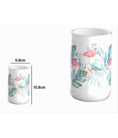 Bicchiere Porta Spazzolino Con Fenicotteri In Ceramica Accessorio Da Bagno 69959