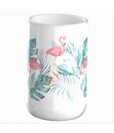 Bicchiere Porta Spazzolino Con Fenicotteri In Ceramica Accessorio Da Bagno 69959