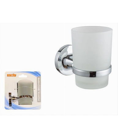 Bicchiere Porta Spazzolino Da Muro In Acciaio Vetro Satinato Arredo Bagno 79804