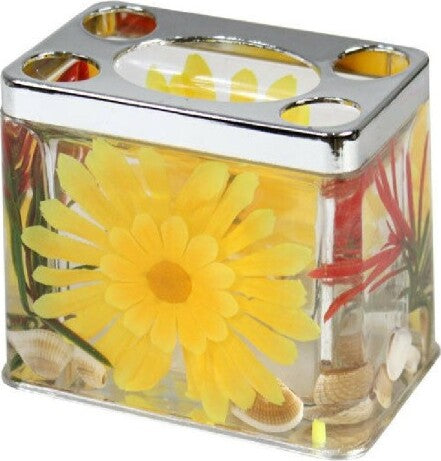 Bicchiere-Porta-Spazzolino-Decorazione-A-Fiori-Gialli-Accessorio-Arredo-Bagno