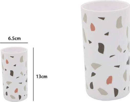 Bicchiere-Porta-Spazzolino-Graniglia-Bianco-Multicolore-Plastica-13x6.5cm-69840