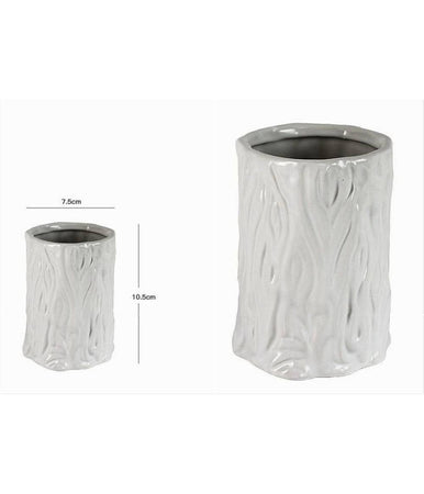Bicchiere Portaspazzolini Dentifricio Bagno Ceramica Bianca Effetto Tronco 10331