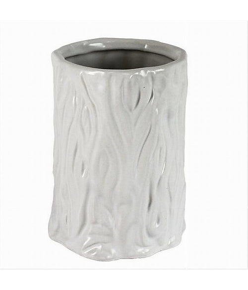 Bicchiere Portaspazzolini Dentifricio Bagno Ceramica Bianca Effetto Tronco 10331