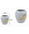 Bicchiere Portaspazzolini In Ceramica Bianca Con Piuma Oro Accessori Bagno 59895