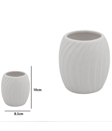 Bicchiere Portaspazzolini In Ceramica Rigata Bianca Accessori Arredo Bagno 79958