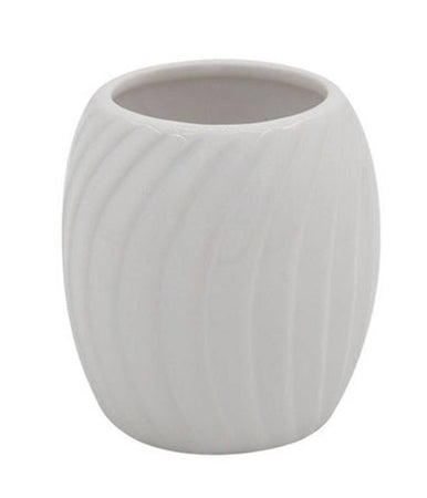 Bicchiere Portaspazzolini In Ceramica Rigata Bianca Accessori Arredo Bagno 79958
