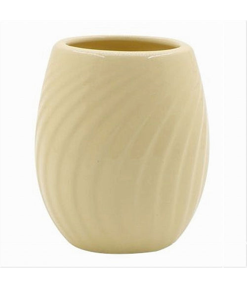 Bicchiere Portaspazzolini In Ceramica Rigata Gialla Accessori Arredo Bagno 79961