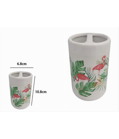 Bicchiere Portaspazzolino 2 Fori Bianco Fenicotteri Arredo Accessori Bagno 69545