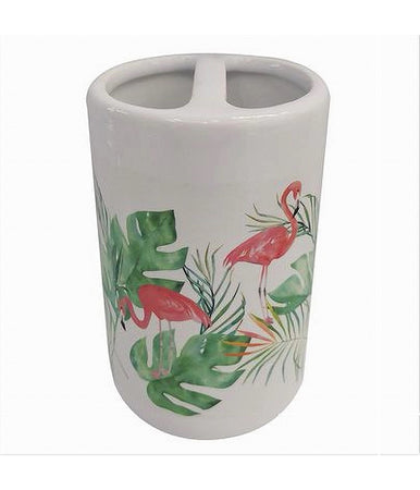 Bicchiere Portaspazzolino 2 Fori Bianco Fenicotteri Arredo Accessori Bagno 69545