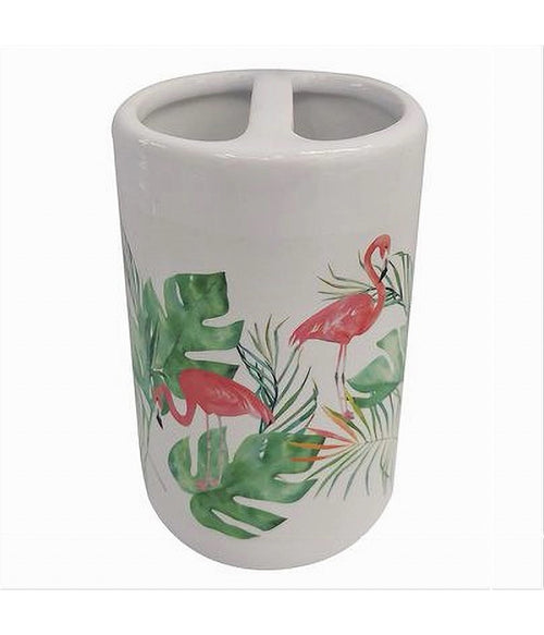 Bicchiere Portaspazzolino 2 Fori Bianco Fenicotteri Arredo Accessori Bagno 69545