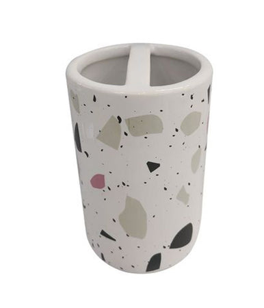 Bicchiere Portaspazzolino 2 Fori Graniglia Bianco Multicolore Arredo Bagno 69543