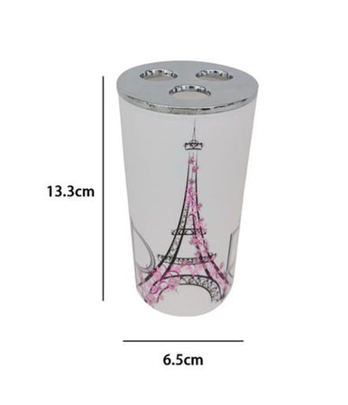 Bicchiere Portaspazzolino A 3 Fori Decorato Scritta Paris Accessorio Bagno 87041
