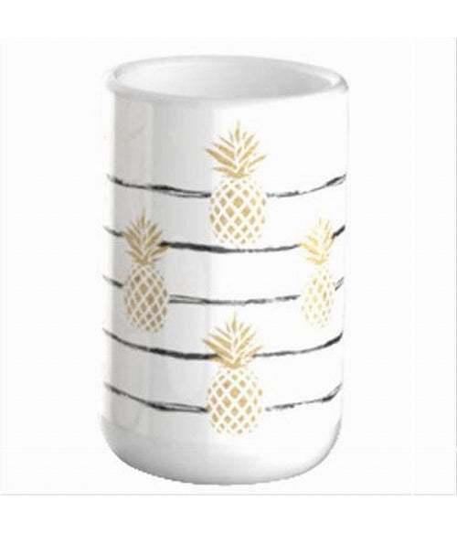 Bicchiere Portaspazzolino Ananas Bianco Accessorio Arredo Bagno 6.8x10.8cm 69753