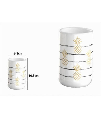 Bicchiere Portaspazzolino Ananas Bianco Accessorio Arredo Bagno 6.8x10.8cm 69753