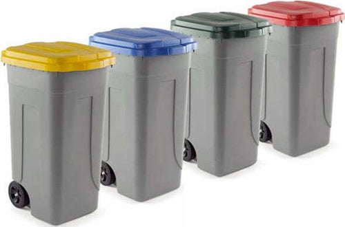 Bidone-Raccolta-Differenziata-100-Litri-Con-Coperchio-Colorato-E-Ruote