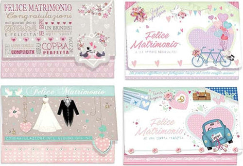 Biglietto auguri Matrimonio portasoldi - 4 soggetti assortiti - Kartos [multipack] 12 pezzi Cancelleria e prodotti per ufficio/Carta blocchi e quaderni/Biglietti e cartoncini/Biglietti di auguri Eurocartuccia - Pavullo, Commerciovirtuoso.it