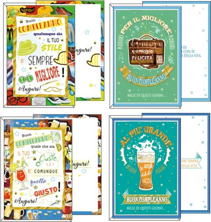 Biglietto Buon Compleanno - tema maschile - 11 7x17 cm - Kartos [multipack] 12 pezzi Cancelleria e prodotti per ufficio/Carta blocchi e quaderni/Biglietti e cartoncini/Biglietti di auguri Eurocartuccia - Pavullo, Commerciovirtuoso.it