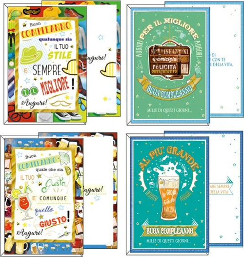 Biglietto Buon Compleanno - tema maschile - 11 7x17 cm - Kartos [multipack] 12 pezzi Cancelleria e prodotti per ufficio/Carta blocchi e quaderni/Biglietti e cartoncini/Biglietti di auguri Eurocartuccia - Pavullo, Commerciovirtuoso.it