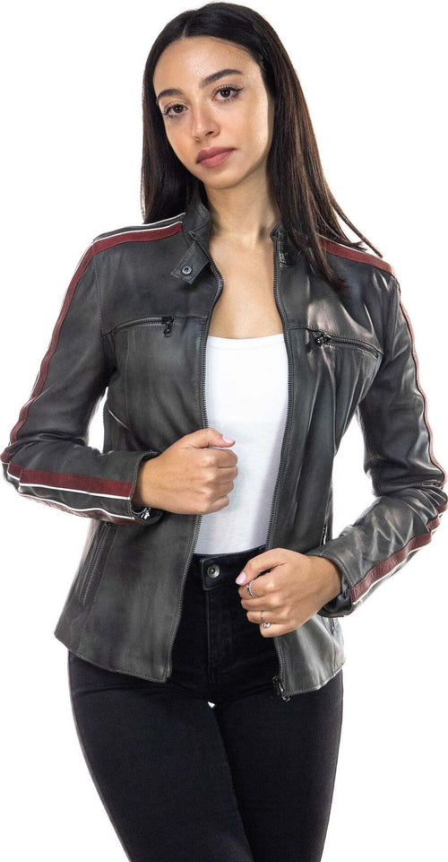 Biker---Biker-Donna-Grigio-in-vera-pelle