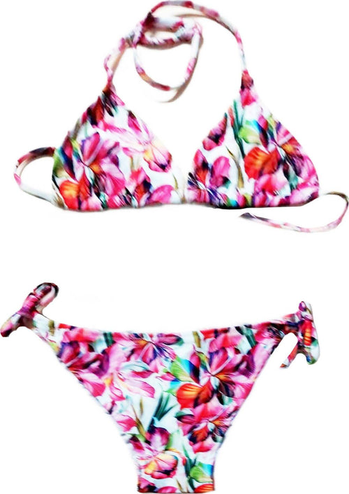Bikini Bambina Floreale Multi Color Costume da Bagno Due Pezzi Bimba Bianco Rosa Nero Costumino Top e Slip Colorati Fashion Fiori Bimba BIKINI Piccole Canaglie - Tropea, Commerciovirtuoso.it