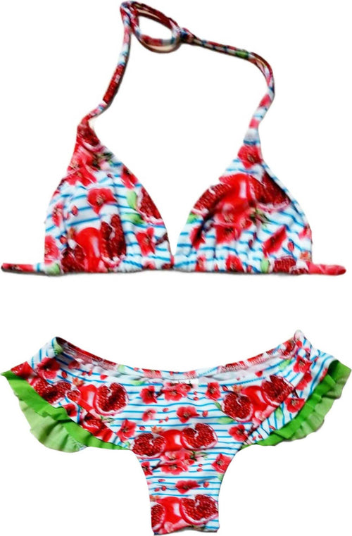 Bikini Bambina Melograno Multi Color Costume da Bagno Due Pezzi Bimba Bianco Azzurro Rosso Verde Costumino Top e Slip Colorati Fashion Fiori Bimba BIKINI Piccole Canaglie - Tropea, Commerciovirtuoso.it