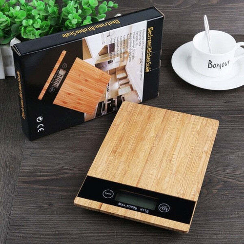 Bilancia-Da-Cucina-Digitale-Di-Precisione-Pesa-1gr/5-Kg-Tara-Piatto-Legno