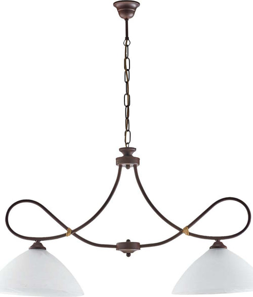 Bilanciere-2-Luci-Dallas-Ferro-Battuto-Nero-E-Ruggine-Vetro-Bianco