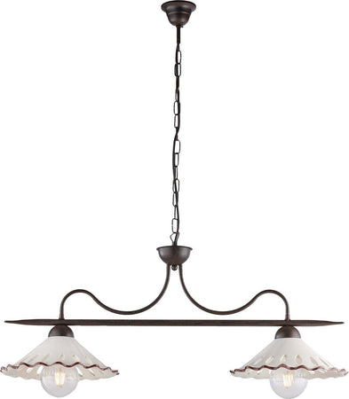 Bilanciere-2-Luci-Osteria-In-Ferro-Nero-Ruggine-E-Coppe-In-Ceramica-Decorata