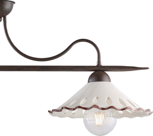 Bilanciere-2-Luci-Osteria-In-Ferro-Nero-Ruggine-E-Coppe-In-Ceramica-Decorata