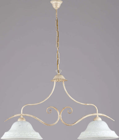 Bilanciere-Country-Chic-2-Luci-Ferro-Battuto-e-Vetro-Avorio-e-Oro-Serie-Atene