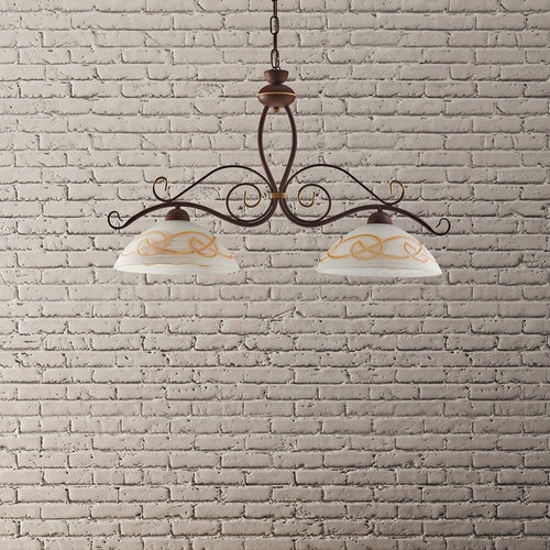 Bilanciere-Rustico-2Luci-Ferro-Battuto-Nero-e-Ruggine-Vetro-Ambra-Serie-Faraone