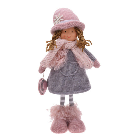 Bimbo con cappello buffo decorazione natalizia in tessuto Rosa e Grigio h 36