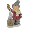 Bimbo con cappello in lana ed albero a led decorazione natalizia in poli-resina h 48 cm