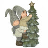 Bimbi con cappello in pelliccia ed albero a led decorazione natalizia in poli-resina h 60 cm