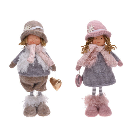 Bimbo con cappello buffo decorazione natalizia in tessuto Rosa e Grigio h 36