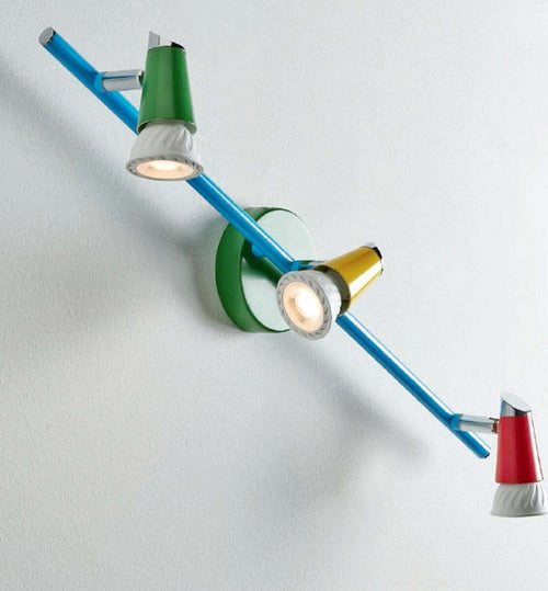 Binario-Illuminando-KOLOR-3-GU10-LED-faretti-colorati-orientabile-snodabile-metallo-verde-rosso-azzurro-interno