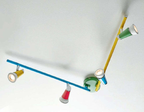 Binario-Illuminando-KOLOR-4-GU10-LED-faretti-colorati-orientabile-snodabile-metallo-verde-rosso-azzurro-interno