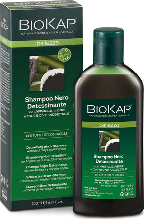 BIOKAP-Bellezza-Shampoo-Nero,-Shampoo-per-capelli-con-Argilla-nera-e-Carbone-vegetale,-Shampoo-detossinante-che-purifica-il-cuoio-capelluto,-Anti-sebo,-200-ml