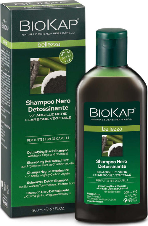 BIOKAP-Bellezza-Shampoo-Nero,-Shampoo-per-capelli-con-Argilla-nera-e-Carbone-vegetale,-Shampoo-detossinante-che-purifica-il-cuoio-capelluto,-Anti-sebo,-200-ml