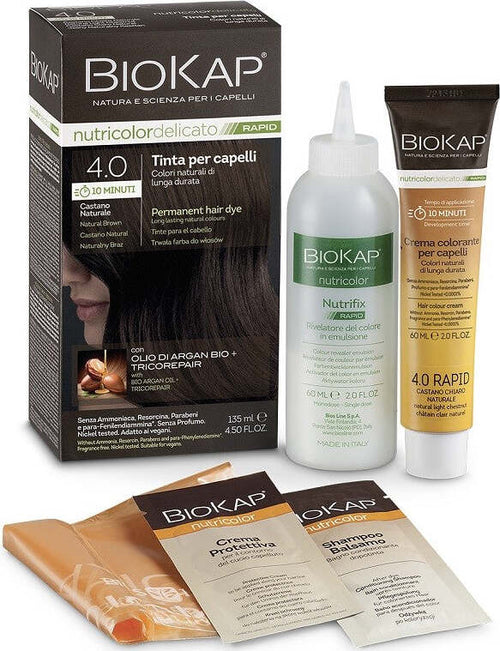 BIOS-LINE-BIOKAP-NUTRICOLOR-DELICATO-RAPID-TINTA-4,00-CASTANO-NATURALE-135-ML