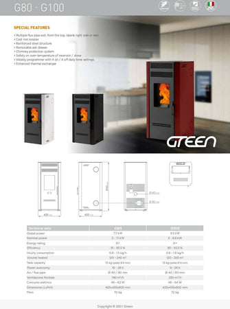 Biotermika Stufa A Pellet Bio G 100 9,5 Kw Stufa A Pellet Con Uscita Fumi Superiore, Laterale Dx, Posteriore Dx