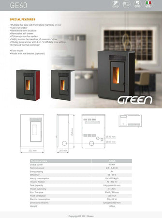 Biotermika Stufa A Pellet Bio Ge 60 E Stufa A Pellet 5,5 Kw Slim 25 Cm Con Uscita Fumi Laterale