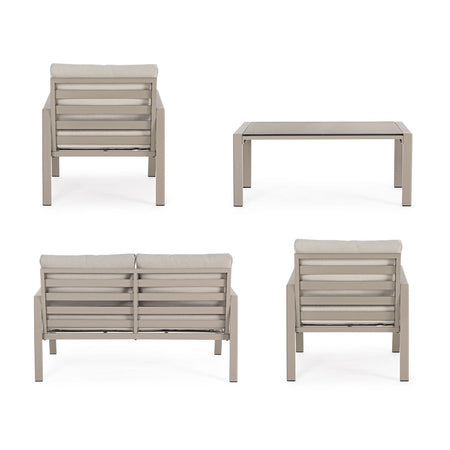 Salottino moderno per esterno "Koral" in alluminio con cuscini da giardino e veranda