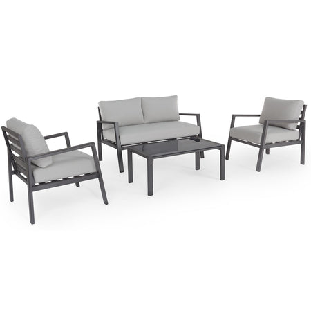 Salottino moderno per esterno "Koral" in alluminio con cuscini da giardino e veranda