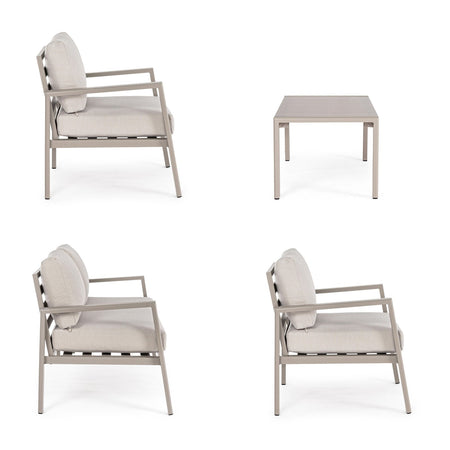 Salottino moderno per esterno "Koral" in alluminio con cuscini da giardino e veranda