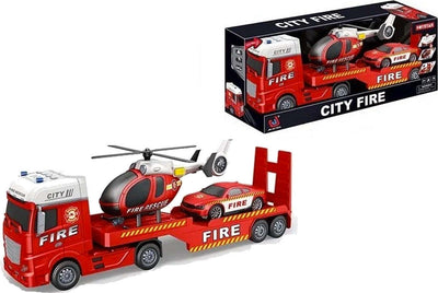 Bisarca-con-2-Veicoli-Pompieri-luci-e-suoni-Kidz-Corner