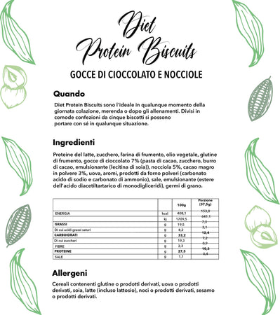 Biscotti Proteici Dietetici 30Pz. Diet Protein Biscuits 30 Biscotti Con Gocce Di Cioccolato E Nocciole Ad Alto Contenuto Di Proteine E Fibre Salute e cura della persona/Alimentazione e nutrizione/Barrette e bibite nutrizionali/Barrette nutrizionali/Barrette proteiche The Light Nutrition - Milano, Commerciovirtuoso.it