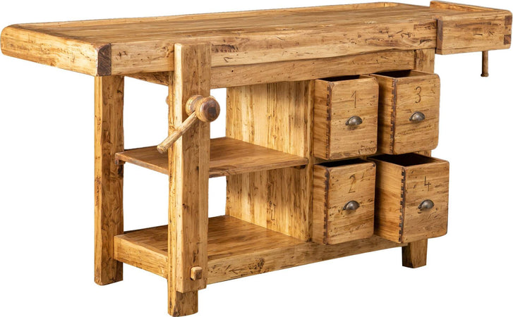 Biscottini Banco da lavoro Country legno massello di tiglio finitura naturale Made in Italy